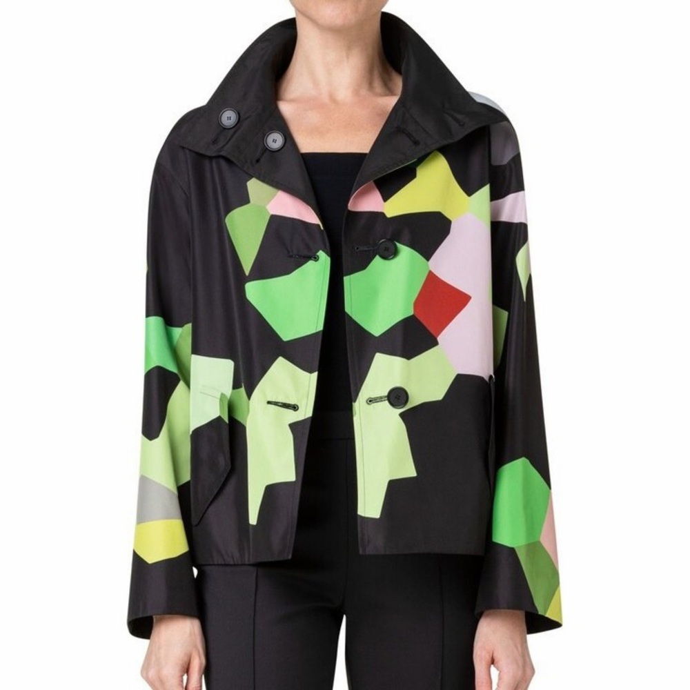 Akris Punto Kaleidoscope Print Reversible Jacket Techno Taffeta Green Black 4